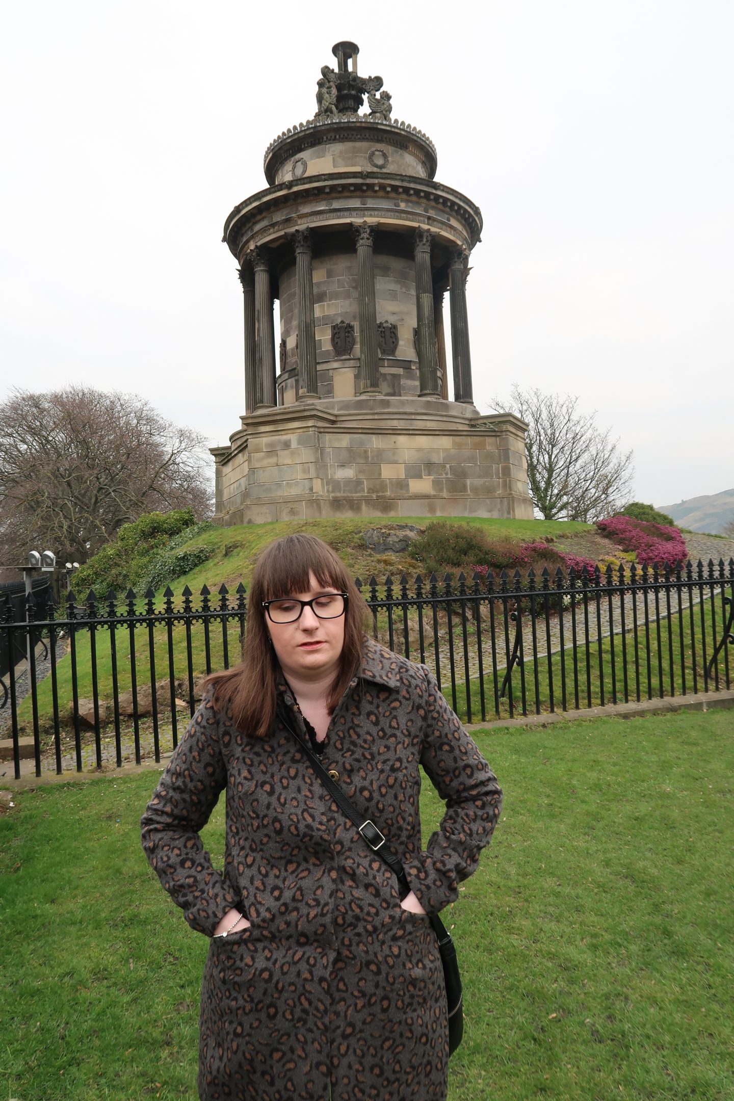 A photo of Holly at a monument in Edinburgh