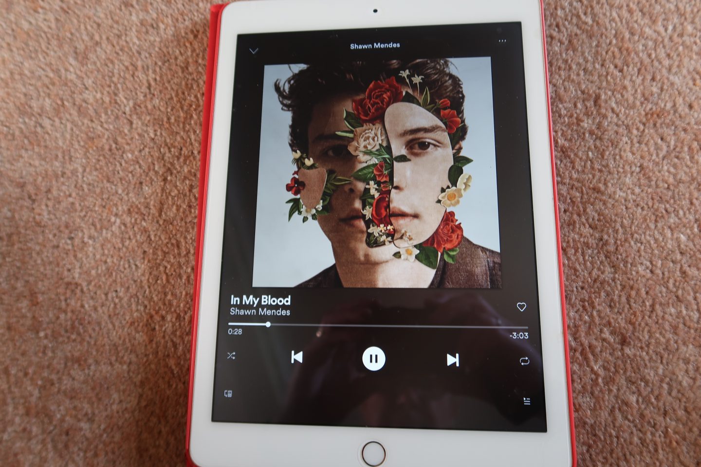 A photo of In My Blood by Shawn Mendes playing on an iPad